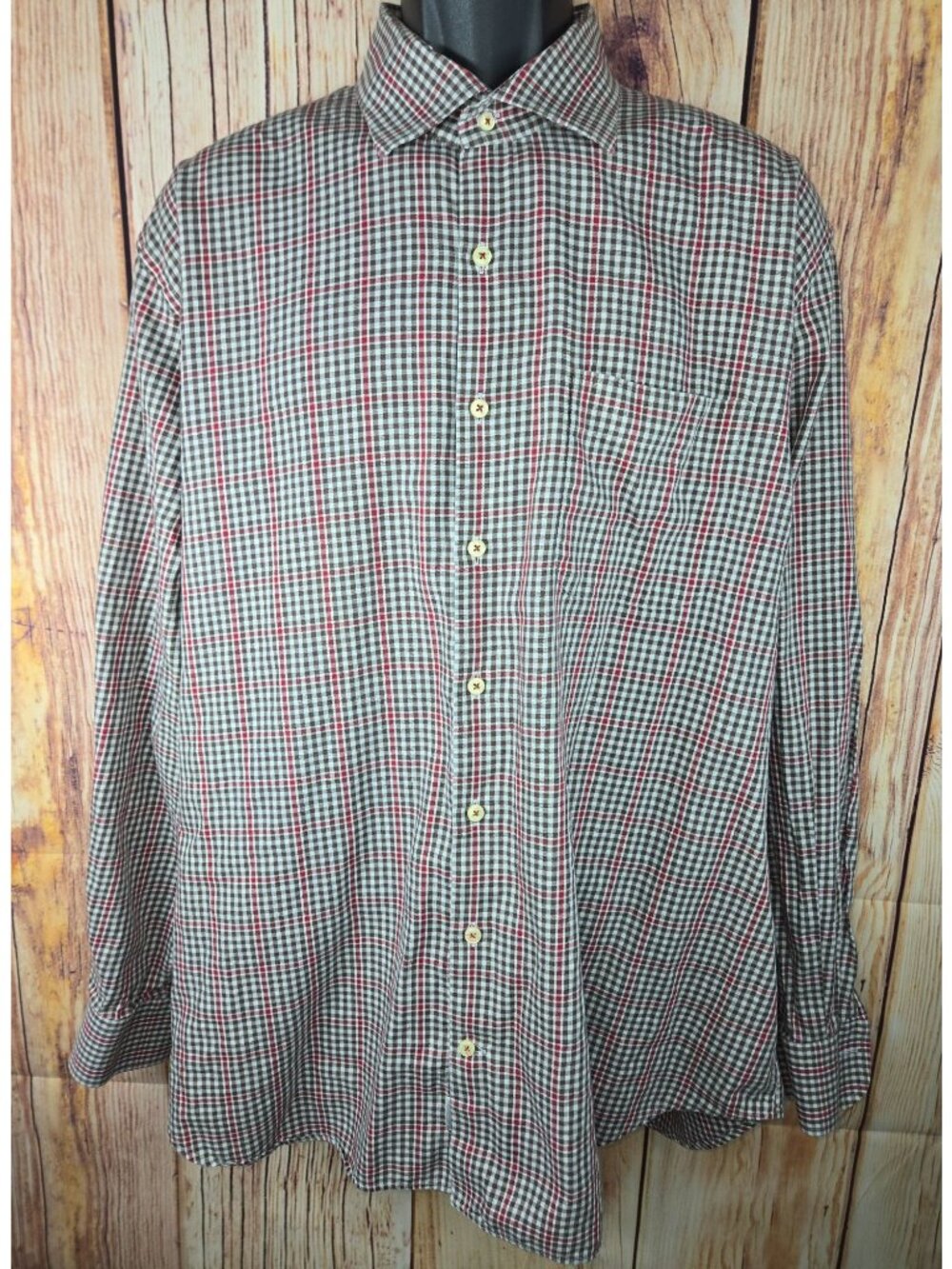 Peter Millar Brown-Burgundy Plaid Long Sleeve Shirt XL